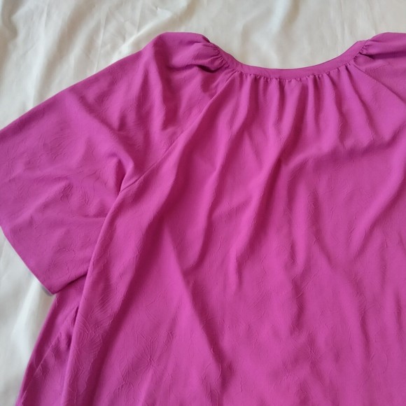 Catherines Shirt Top Blouse 5X 34W 36W Fuchsia Pink Textured Stretch Short Slv - Picture 10 of 12